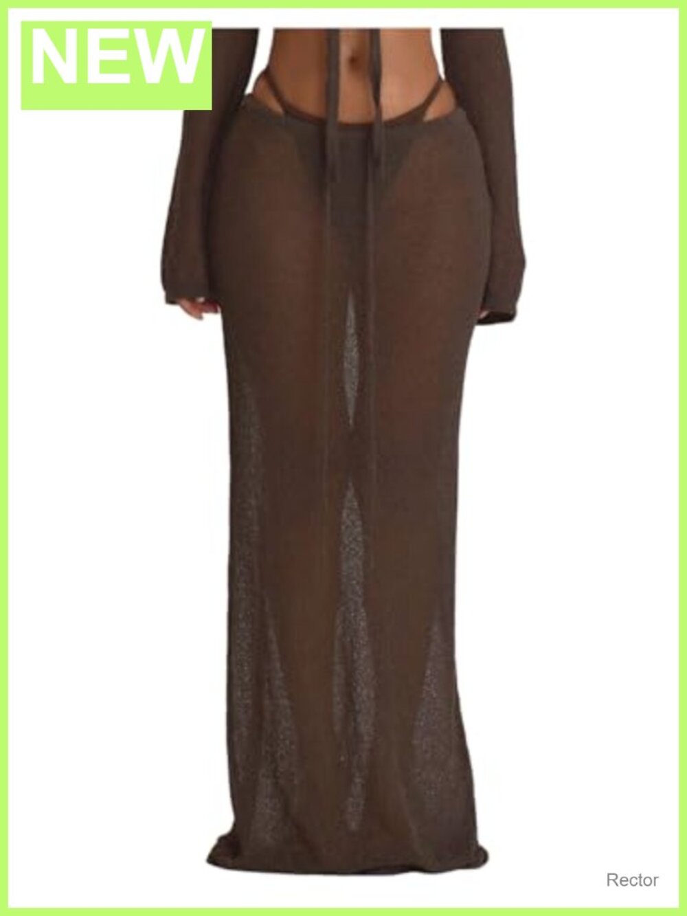 Sheer Knit Long Beach Cover Up Skirt Low Rise Drawstring Waist